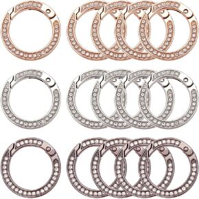 WEBEEDY 15 Pcs Rhinestone Spring O Rings Round Carabiner Snap Clip Buckle Spring Key Ring for Keyring Bags Purse Strap Car Keychain, inner diameter 0.98"
