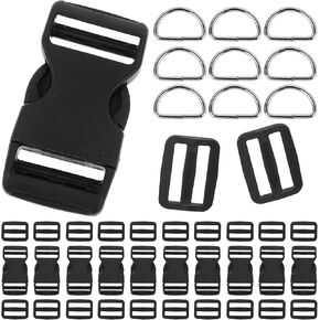 Mozeat Lens 10 Pcs 1 Inch Buckles for Straps with 20 Pcs Glide Slide Clip 9 Pcs Metal D Ring Quick Side Release Buckle Adjustable Plastic Buckle Clip fit 1 Inch Wide Nylon Webbing Canvas Strap Black