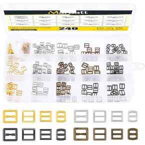 Mardatt 240 Pcs 4 Color Alloy Mini Slide Buckle Assortment Set 3mm 4mm 5mm 6mm Tri-Glide Rectangle Adjuster Hardware Clasp Belt Fasteners for Clothing Backpack Straps Shoes