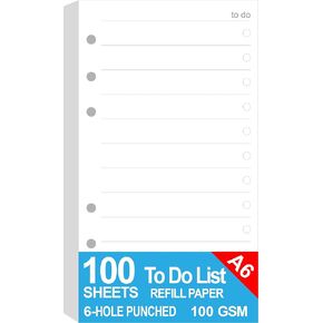 200 Sheets A6 Lined Paper for Filofax Personal Binder Planner, White 100gsm Ruled Pages, 6 Hole Punched, 3.75 x 6.75 Inch in Kuwait