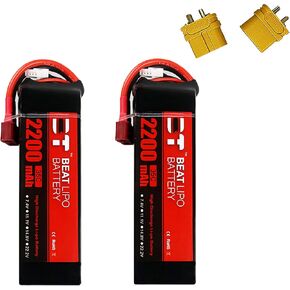 2 Packs 2200mAh 3s Lipo Batteries11.1V 35C with T-Dean Connector, Free XT60 Converter for RC Car Boat Truck Heli Airplane UAV Drone FPV Racing