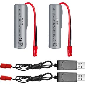 2PCS 3.7V 2000mAh 15C JST-2P Plug Lipo Battery with USB for HJ819 DE819 RC Boat Huina 1337 1338 1516 1517 1552 1554 1558 RC Engineering Vehicle, RC Toy Car Backup Battery (2 Battery+2USB)