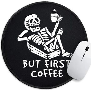Funny Work Office Round Mouse Pad，Fueled by Iced Coffee Mouse Pad ，8.7 inch Stitched Edge Non-Slip Rubber Base，Home Office Decor Desk Accessories，Work Bestie Gifts，for Coworker Friend Work Gifts
