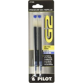 Pilot G2 Gel Ink Refill, 2-Pack for Rolling Ball Pens, Ultra Fine Point, Blue Ink (77288), Pack of 12 Refills