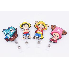 4 Pcs Set ONE Piece Badge ID Clip Reel Retractable Holder Office Work Nurse Name Badge Tag Clip On Card Holders Cute - 30 inch Cord Extension