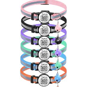 6 Pack Breakaway Cat Collar with Bell,Cute Cat Collar Kitten Collar,Ideal for Girl Cats Boy Cats- Reflective Solid & Safe Collars for Cats,QR Code Cat ID Tags (6 Collars/No AirTag Holder)