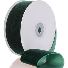 Olive Green Velvet Ribbon - 1 1/2 Inch Wide, 10 Yards Roll - Festive Flocked Ribbon for Holiday Decor, Crafts, and Gift Wrapping