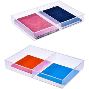 BangQiao 2 Pack Large Fixed 4 Grids Clear Plastic Organizer Sorting Tray for Hardware, Craft, Sewing Kit, Office Supplies, Small Parts