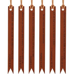cobee Bible Leather Bookmark, 6 Pieces Inspirational Christian Bookmark Gift for Book Lovers Handmade Bible Verses Page Markers Motivational Bookmark Teacher Birthday Christmas Gifts
