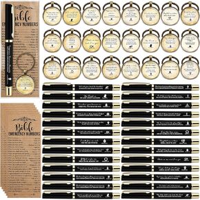 25 Sets Christian Church Gifts Bulk 25 Bible Verse Gel Pens 25 Religious Keychains and 25 Bible Emergency Numbers Bookmarks Christmas Sunday School Gifts for Student Pastor(Brown,Classic)