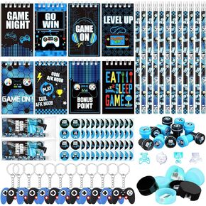 TecUnite 84 Pcs Video Game Party Favors Birthday Supplies Includes Video Game Mini Notebook Game Sticker Keychain Game Party Prize Set for Video Gamer Birthday Gifts Piñata Stuffer(Blue)