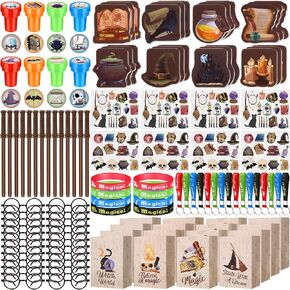 Yexiya 216 Pcs Wizard Party Supplies Magic Theme Birthday Favors with Wizard Wands Pencils Mini Notebook Glasses Bracelet Stickers Gift Bags Favor for Goodie Bag Stuffers Classroom Prizes Supplies