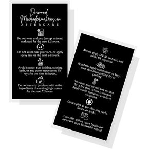 Lashicorn Diamond Microdermabrasion Aftercare Cards | 50 Pack | 2x3.5" inch Business Card | Esthetician Supplies | Black Card Design