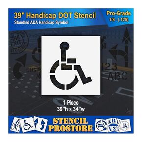Parking Lot Stencils - 39 in - Handicap - ADA Stencil (1-Part) - 39" x 34" x 4" Stroke x 1/8" (128 mil) - Pro-Grade
