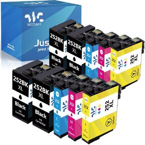 Weemay 252XL Ink Cartridges Combo Pack (10 Pack) Remanufactured Replacement for Epson 252XL 252 Ink Cartridges T252XL Use with Epson Workforce WF-3640 WF-3620 WF-7110 WF-7210 Printer (4BK/2C/2M/2Y)