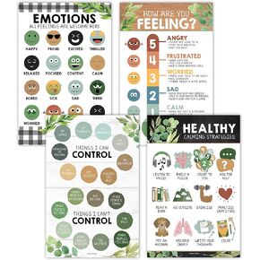4 Farmhouse Feelings Chart For Kids Emotions Chart For Kids Feelings Poster - Toddler Emotions Posters For Classroom Must Haves, Social Emotional Learning Posters Wall School Counselor Office Decor