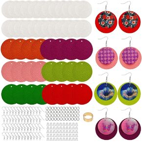 SHUANGART 194 Pcs Round Sublimation Blank Superfine Glitter Leather Earrings Making Kit, Classic Layered Faux Leather Earrings Set with Sublimation Paper for Women DIY Personality Jewelry