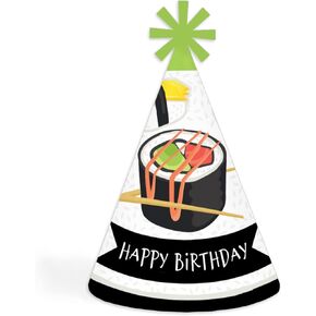 Big Dot of Happiness Let’s Roll - Sushi - Cone Happy Birthday Party Hats for Kids and Adults - Set of 8 (Standard Size)