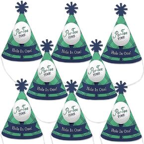 Big Dot of Happiness Par-Tee Time - Golf - Mini Cone Birthday or Retirement Party Hats - Small Little Party Hats - Set of 8