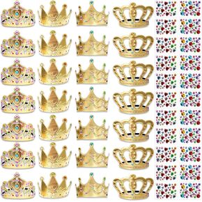 50 Pcs Foam Crowns Kids Princess Tiaras Crowns Bulk with 2 Styles DIY Diamond Sticker Making Kits for Kids Birthday Party Supplies