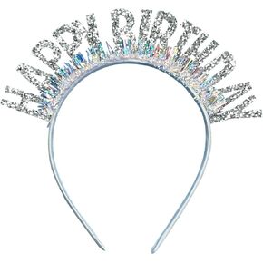 Birthday Headband (White) for Women - Happy Birthday Crown Plastic, Reusable, Lightweight, Comfortable, Suitable for Birthday Party Decorations Supplies and All Ages