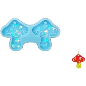 Blue Jewelry Casting Mold Holographic Keychain Resin Mold Mushroom Pendant Charms Mold Earrings Silicone Mold for DIY Crafts Mushroom Resin molds kit jar Resin Silicone Resin Casting Molds
