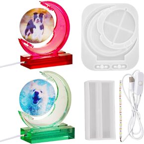3Pcs Moon Photo Frame Epoxy Casting Molds Moon Light Resin Silicone Mold Lamp Holder Mold with USB for DIY Epoxy Casting Craft Desktop Ornaments Table Home Decorations