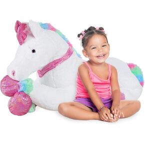 Best Choice Products 52in Kids Extra Large Plush Unicorn, Life-Size Stuffed Animal Toy w/Rainbow Details - Tie-Dye Faux Fur