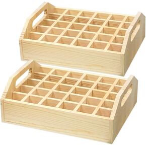 2 Pack Unfinished Wooden Box with 30 Slots Wood display Organizer Stand Holder for Essential Oil Storage Oil Bottle Nail Polish Collection