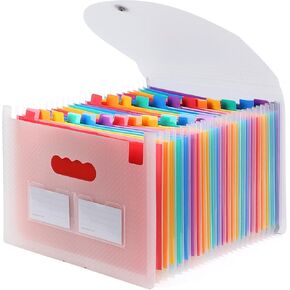 Accordion File Organizer, 24 Pockets Expanding File Folders, Portable Letter A4 Size Filing Box with Colored Labels and Expandable Cover, Monthly Bill Receipt Documents Organizer Black