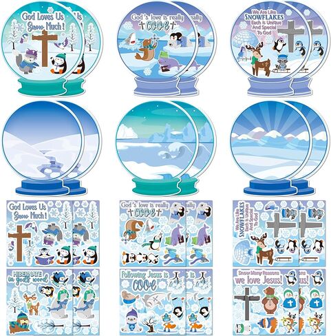 WATINC Winter Polar Animal Religious Scene Sticker Art Craft, Make Your Own Sunday School Snow Scene Stickers, DIY Christmas Snowmen Polar Bears Decals, Kids Game for Classroom Activity Party (24Pcs) in Saudi Arabia