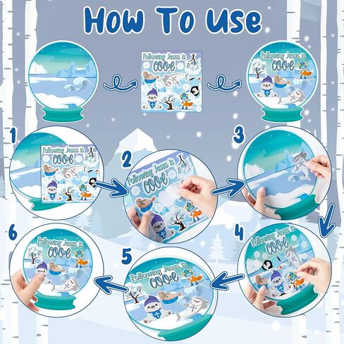 WATINC Winter Polar Animal Religious Scene Sticker Art Craft, Make Your Own Sunday School Snow Scene Stickers, DIY Christmas Snowmen Polar Bears Decals, Kids Game for Classroom Activity Party (24Pcs) in Saudi Arabia