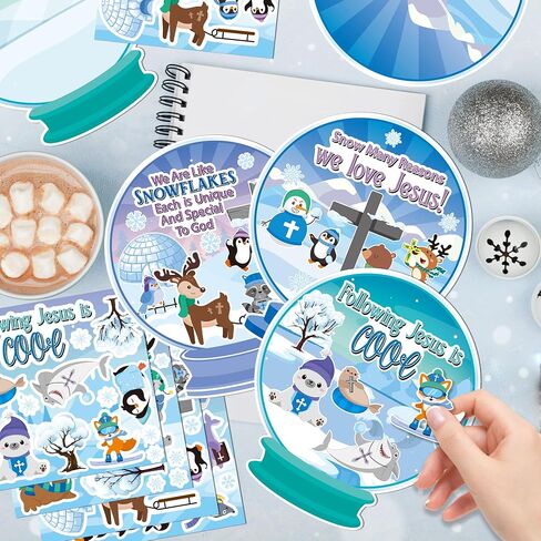 WATINC Winter Polar Animal Religious Scene Sticker Art Craft, Make Your Own Sunday School Snow Scene Stickers, DIY Christmas Snowmen Polar Bears Decals, Kids Game for Classroom Activity Party (24Pcs) in Saudi Arabia