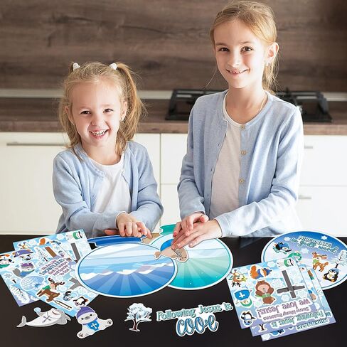 WATINC Winter Polar Animal Religious Scene Sticker Art Craft, Make Your Own Sunday School Snow Scene Stickers, DIY Christmas Snowmen Polar Bears Decals, Kids Game for Classroom Activity Party (24Pcs) in Saudi Arabia