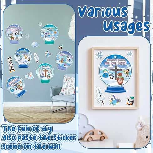 WATINC Winter Polar Animal Religious Scene Sticker Art Craft, Make Your Own Sunday School Snow Scene Stickers, DIY Christmas Snowmen Polar Bears Decals, Kids Game for Classroom Activity Party (24Pcs) in Saudi Arabia
