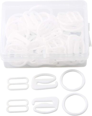 ALLinONE 1 Box Plastic Adjustment Strap Slides And Rings Bra Strap Slide Hook Clasp With Container For DIY Craft Sewing (White 50 Sets) in Kuwait