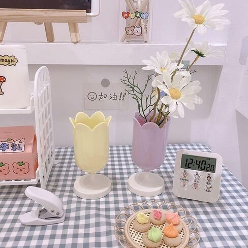 Pink Plastic Tulip Pen Holder Cute Pens Cup for Desk Pen Brush Organizer Office Stationery Supplies Home Decor Desk Supplies Holders and Dispensers(ZS399) in Saudi Arabia