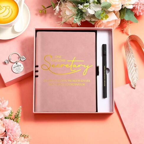Secretary Appreciation Gifts for Women Include Secretary Inspirational Leather Notebook 4 Sided Printing Quote Ballpoint Pens Motivational Keychain Secretary Gift for Women Coworker(Brown) in Saudi Arabia