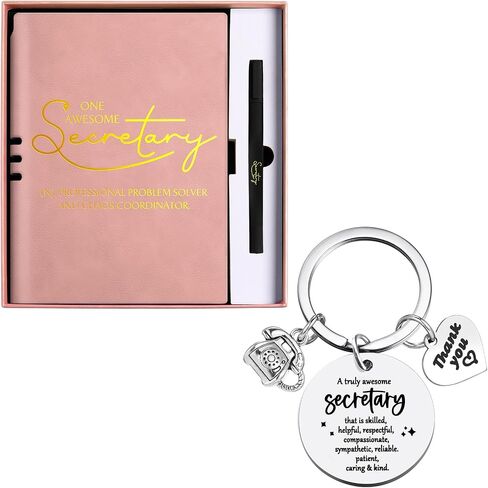 Secretary Appreciation Gifts for Women Include Secretary Inspirational Leather Notebook 4 Sided Printing Quote Ballpoint Pens Motivational Keychain Secretary Gift for Women Coworker(Brown) in Saudi Arabia