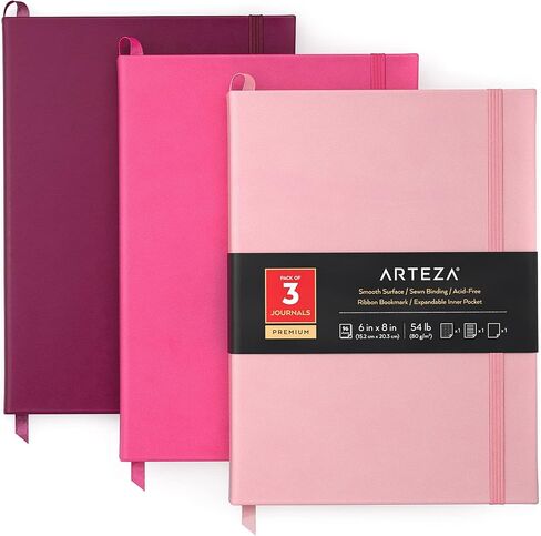 مجلات ARTEZA، حزمة من 3، 6x8 بوصة، 96 ورقة، وردي فاتح، وردي داكن، ومارون، دفاتر ملاحظات ذات غلاف مقوى مع ورق مبطن ناعم وفارغ ومنقط in Saudi Arabia
