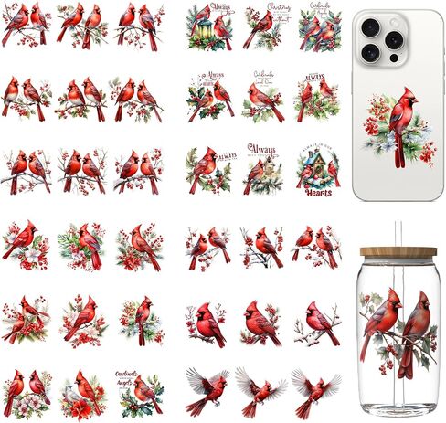 36 Sheets UV DTF Cup Wraps for 16 OZ, UV DTF Cup Wrap was Made up by Red Cardinals Style Pictures, Widely be Used on Mugs, Cups, iPhone,Desk Surfaces and so on in Saudi Arabia
