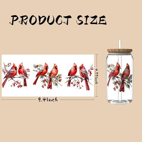 36 Sheets UV DTF Cup Wraps for 16 OZ, UV DTF Cup Wrap was Made up by Red Cardinals Style Pictures, Widely be Used on Mugs, Cups, iPhone,Desk Surfaces and so on in Saudi Arabia