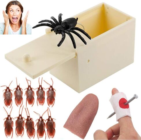 Funny Prank Surprise Box with Spider,Simulation Cockroach,Fake Long Tongue,Fake Finger Through Nail,Suit for Adults and Kids Family Funny Toys Box (13-Pack) in Kuwait