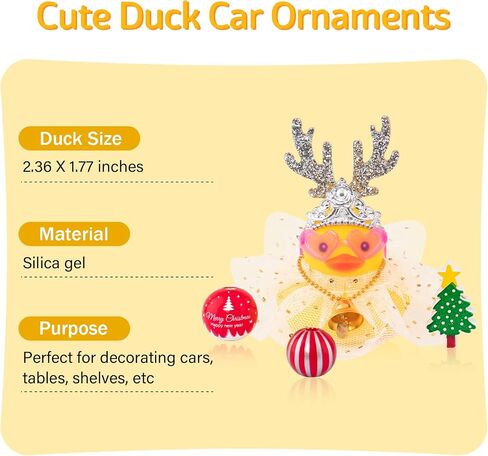 wonuu Christmas Rubber Duck Car Decorations Christmas Accessories Antler Santa Hat Skirt and Wind Bell, Silver-Star Dress in Saudi Arabia