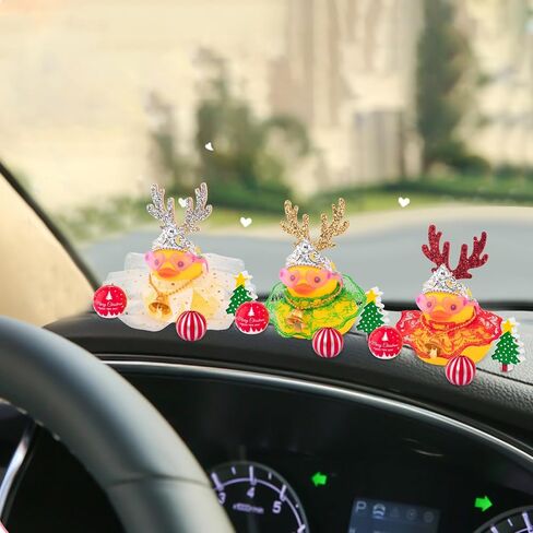 wonuu Christmas Rubber Duck Car Decorations Christmas Accessories Antler Santa Hat Skirt and Wind Bell, Silver-Star Dress in Saudi Arabia
