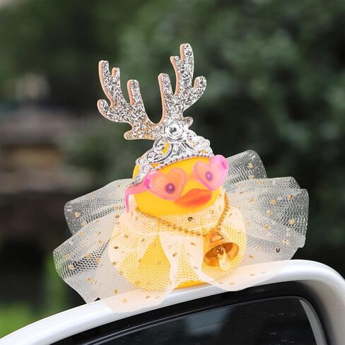 wonuu Christmas Rubber Duck Car Decorations Christmas Accessories Antler Santa Hat Skirt and Wind Bell, Silver-Star Dress in Saudi Arabia