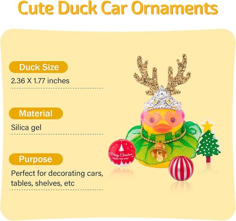 wonuu Christmas Rubber Duck Car Decorations Christmas Accessories Antler Santa Hat Skirt and Wind Bell, Silver-Star Dress in Saudi Arabia