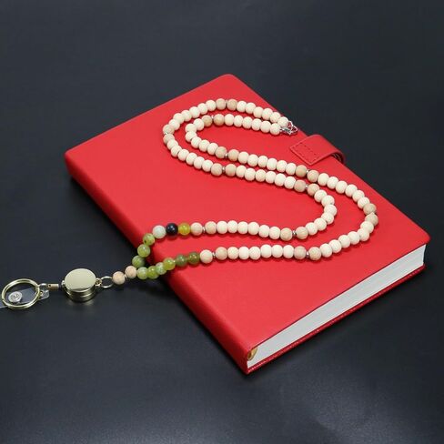 Wooden Bead Lanyard Wooden Lanyard Set Retractable Wooden Bead Badge Lanyard Stylish Retractable Wooden Lanyard Natural Wooden Bead Beading Lanyard for Ladies ID Card and Keys in Saudi Arabia
