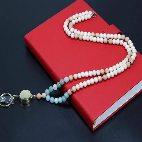 Wooden Bead Lanyard Wooden Lanyard Set Retractable Wooden Bead Badge Lanyard Stylish Retractable Wooden Lanyard Natural Wooden Bead Beading Lanyard for Ladies ID Card and Keys in Saudi Arabia