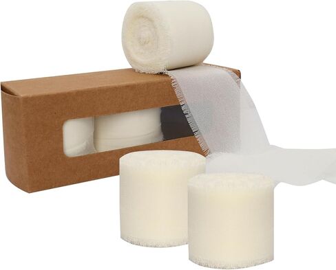 شريط شيفون أبيض كريمي 3 لفات 1.5 بوصة × 7 ياردة شريط حافة متوتر مصنوع يدويًا شريط حرير شيفون للحرف اليدوية وتغليف باقات الزهور وتزيين دعوات الزفاف in Kuwait